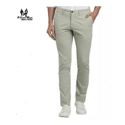 Cream Stretchable Cotton Chinos For Men